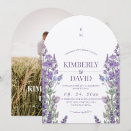 Convites Casamento de Foto com Lavanda em Aquarela Rústica
