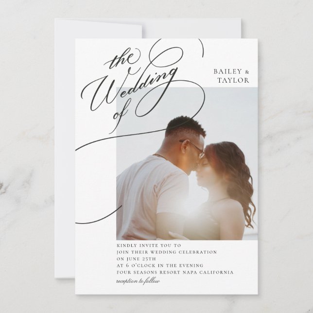 Convites Casamento de Foto com Letra à Mão (Frente)