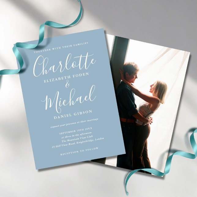 Convites Casamento de Foto com Letra de Assinatura Azul Emp (Criador carregado)