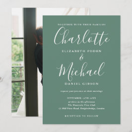 Convites Casamento de Foto com Letra Moderna em Verde Eucal