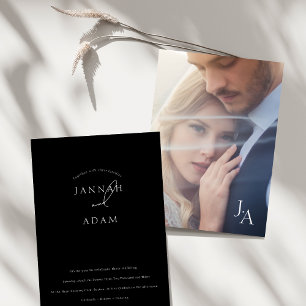 Convites Casamento de Foto com Letra Preta Minimalista