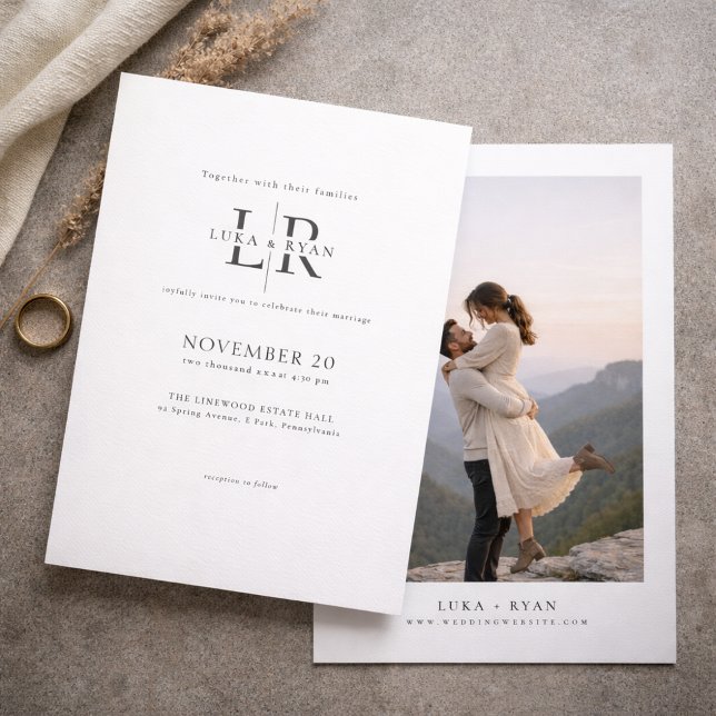 Convites Casamento de Foto com Monograma Minimalista Modern (Criador carregado)