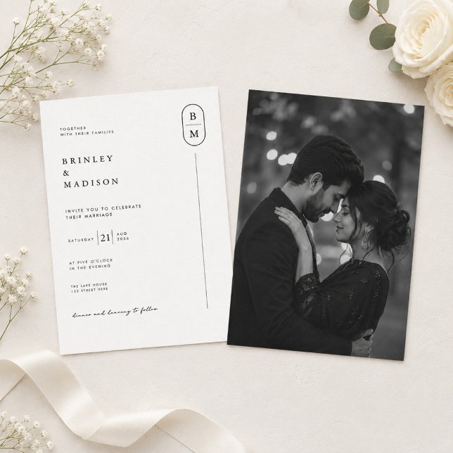 Convites Casamento de Foto com Monograma Moderno (Criador carregado)