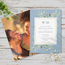 Casamento de Foto com Monograma Moderno em Verde F