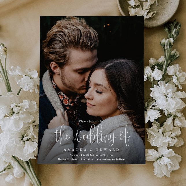 Convites Casamento de Foto com Rascunho de Caligrafia Moder (Criador carregado)