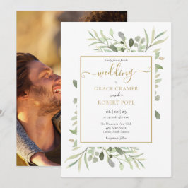 Convites Casamento de Foto com Rótulo Dourado Elegante de V