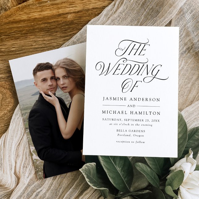 Convites Casamento de Foto com Tipografia Preta Moderna e E (Criador carregado)