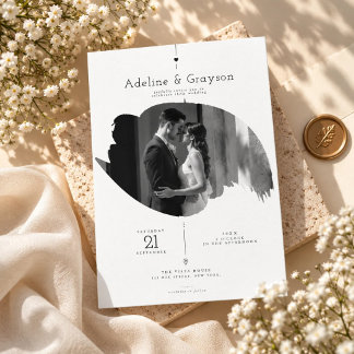Convites Casamento de Foto com Traço de Pincel Minimalista