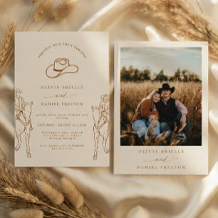 Convites Casamento de Foto Cowboy com Grama Pampas Boho Oci