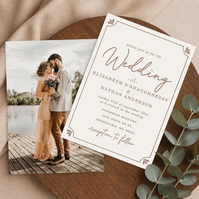 Convites Casamento de Foto Creme com Letra Elegante (Criador carregado)