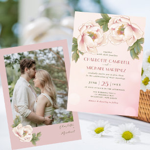 Convites Casamento De Foto Da Flor De Peonia Com Blush De C
