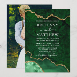 Convites Casamento de Foto de Agato de Garrafa Verde com Aq