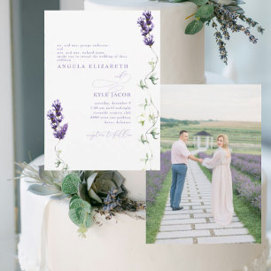 Convites Casamento de Foto de Casal Floral de Lavanda