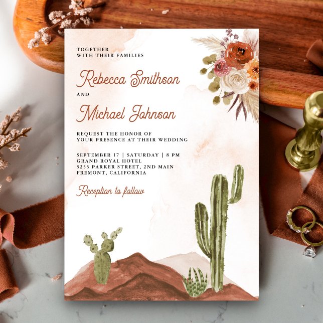 Convites Casamento de Foto de Código QR de Cactus Floral de (Criador carregado)