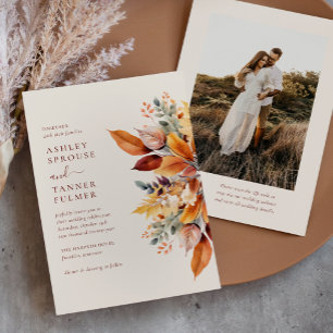 Convites Casamento de Foto de Código QR de Outono de Folhas