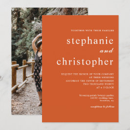 Convites Casamento de Foto de Coral com Script Chic Minimal