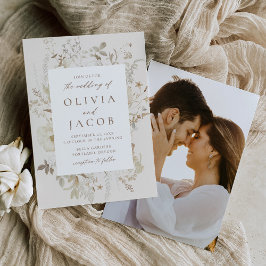 Convites Casamento de Foto de Creme Floral Elegante Vintage