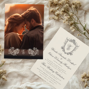Convites Casamento de Foto de Crest de Vintage Floral Monog