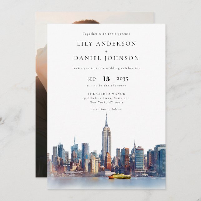 Convites Casamento de Foto de Destino de Nova Iorque (Frente/Verso)