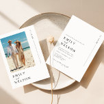 Convites Casamento de Foto de Destino de Praia Minimalista<br><div class="desc">Este Convite de Foto de Destino de Praia Minimalista captura a essência do seu dia especial. Apresentando uma foto impressionante do casal,  o design preto e branco adiciona sofisticação do eterno. Perfeito para uma praia,  costeira,  ou casamento rústico,  eles definem o tom ideal para sua celebração.</div>
