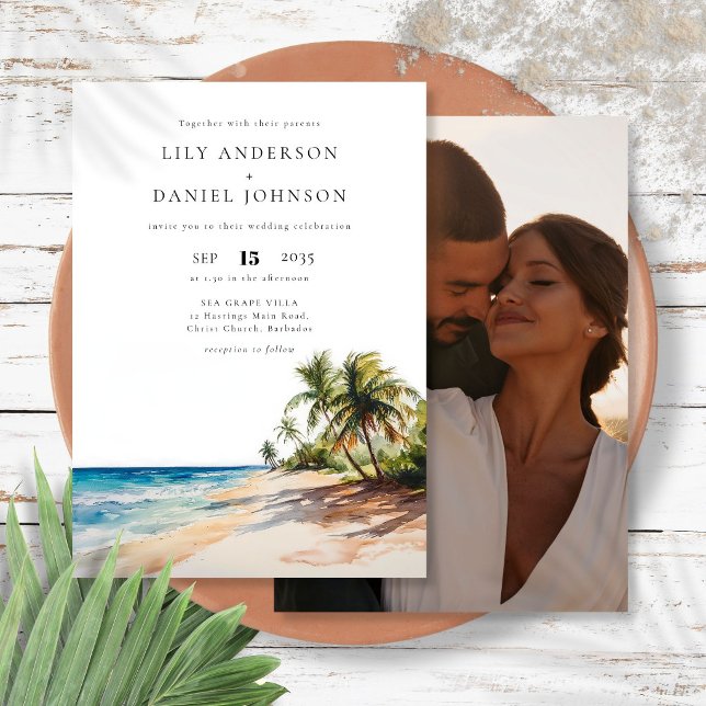 Convites Casamento de Foto de Destino de Praia Tropical (Tropical Beach Destination Photo Wedding Invitation)