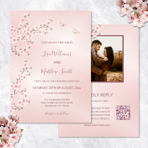 Convites Casamento de Foto de Flor de Cerejeira Rosa Rubor