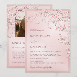 Convites Casamento de Foto de Flor de Cerejeira Rosa Rubor