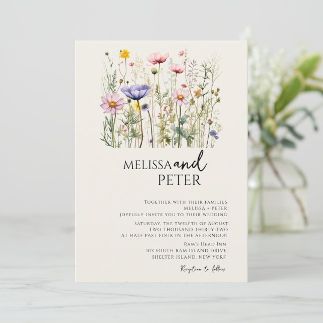 Convites Casamento de Foto de Flor Selvagem (Em pé/Frente)