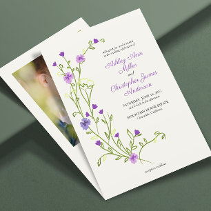 Convites Casamento de Foto de Flor Selvagem Roxo Minimalist