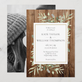 Convites Casamento de Foto de Folhagem de Madeira Rústica