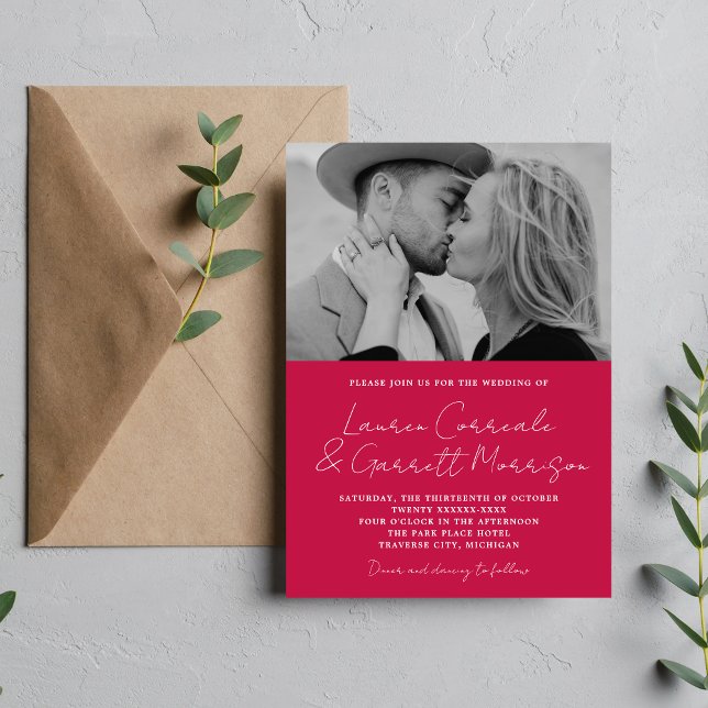 Convites Casamento de Foto de Framboesa Moderna com Simplic (Criador carregado)