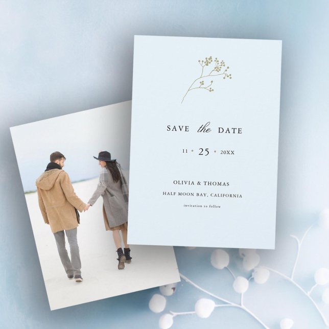 Convites Casamento de Foto de Gelo Elegante Salve a Data (ice blue winter berries modern classic wedding invitation elegant classy stylish traditional formal)
