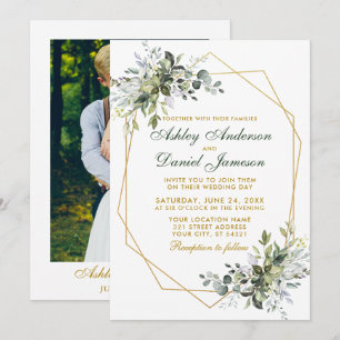 Convites Casamento de Foto de Geo Frame Dourado de Watercol