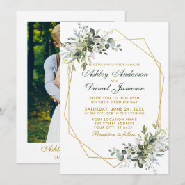 Convites Casamento de Foto de Geo Frame Dourado em Aquarela