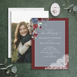 Convites Casamento de Foto de Madeira com rendas Florais de