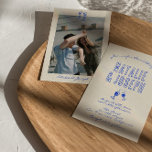 Convites Casamento De Foto De Retrô Vintage Escrito À Mão<br><div class="desc">Este convite para o casamento é perfeito para o seu casamento se você está procurando um convite elegante único e fácil de ser editado. Que apresenta um plano de fundo cremoso. E a mão azul gravou os nomes da noiva e do noivo. e informações editáveis tentando o nó dizer atrás....</div>