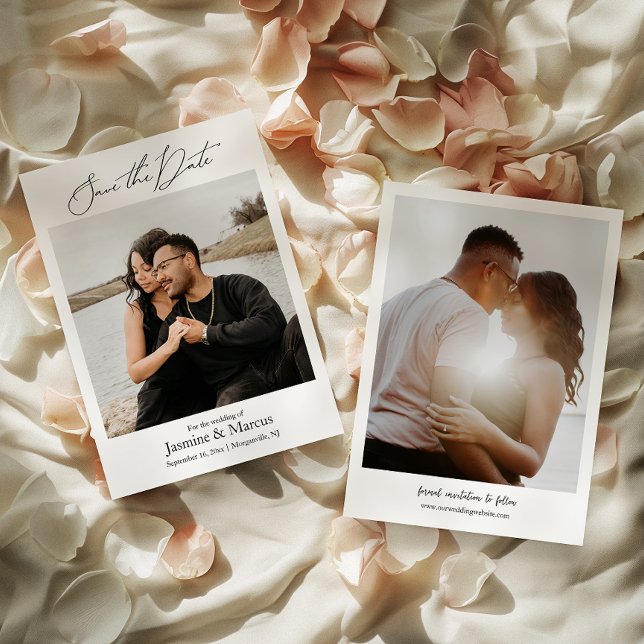 Convites Casamento de Foto de Script Elegante Simples Salve (Cherish the moment and announce your day with our captivating photo Save the Date invitation.)