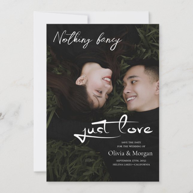 Convites Casamento de Foto de Script Moderno Salva A Data (Frente)