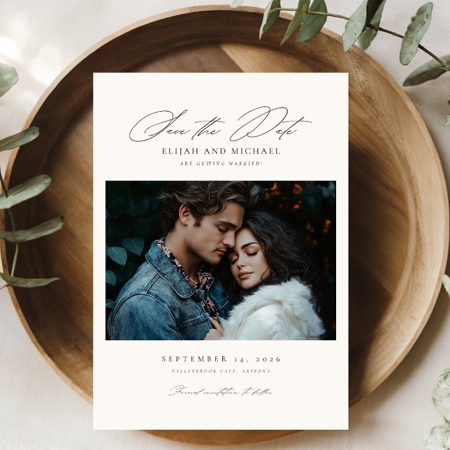 Convites Casamento de Foto de Script Moderno Salvar o Convi (Criador carregado)