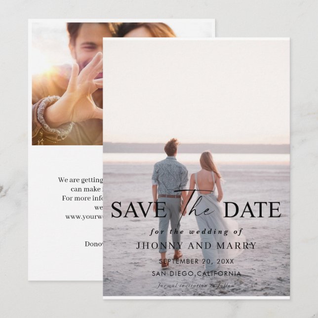 Convites Casamento de Foto de Script Simples salve os cartõ (Frente/Verso)