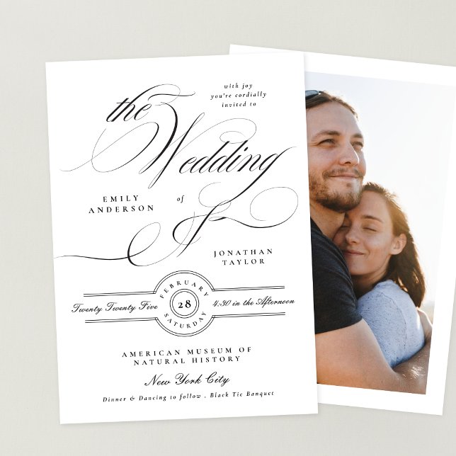 Convites Casamento de Foto de Tie Negra para Caligrafia Ele (Criador carregado)