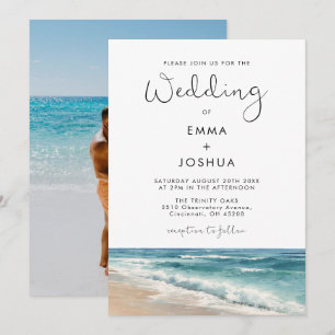 Convites Casamento de Foto de Verão na Praia com Aquarela M