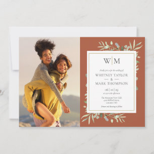 Convites Casamento de Foto de Verde com Monograma de Terrac