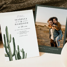 Convites Casamento de Foto do Cactus Verde da Boêmia Modern