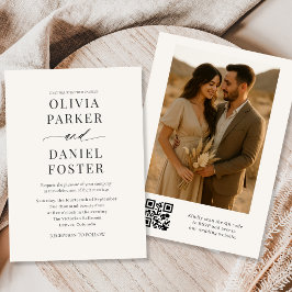 Convites Casamento de Foto do Código QR de Beige Neutro
