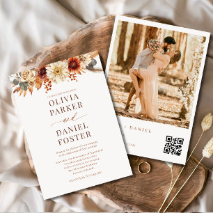 Convites Casamento de Foto do Código QR de outono Floral