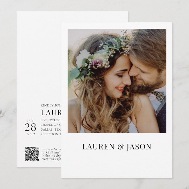 Convites Casamento de Foto do Código QR de Sobreposição de  (Frente/Verso)