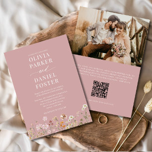 Convites Casamento de Foto do Código QR do Boho Wildflower