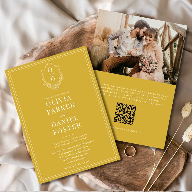 Convites Casamento de Foto do Código QR do Champagne Dourad (Criador carregado)