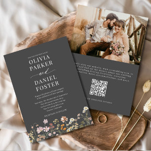 Convites Casamento de Foto do Código QR do Modern Boho Wild